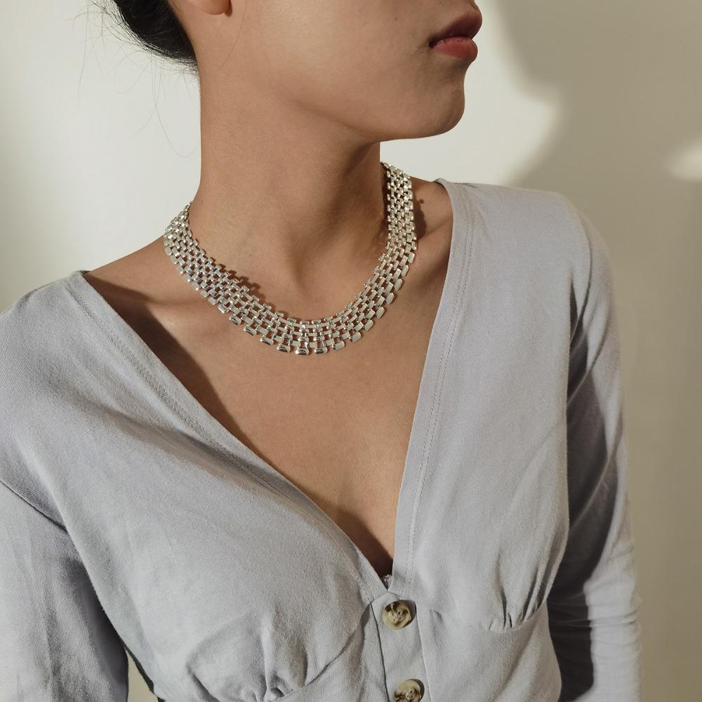 Mesh Design Exaggerated Cuban Chunky Chain Zinc Zinc Alloy Clavicle Chain Fashion Hip Hop Necklace  Summer