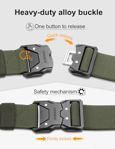 JUKMO Quick Release Belt, Men's Tactical Work Belt, Military Belt (Size M - Waist Length 91cm-105cm (Total Length 125cm), Green)