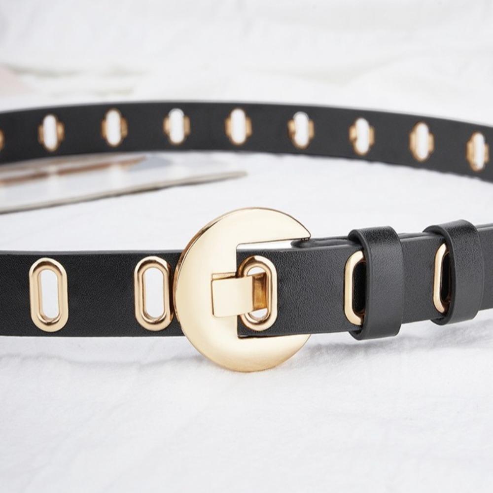 Round Buckle Women Waistband Hollow Waist Belt Fashion PU Leather Belt  Student