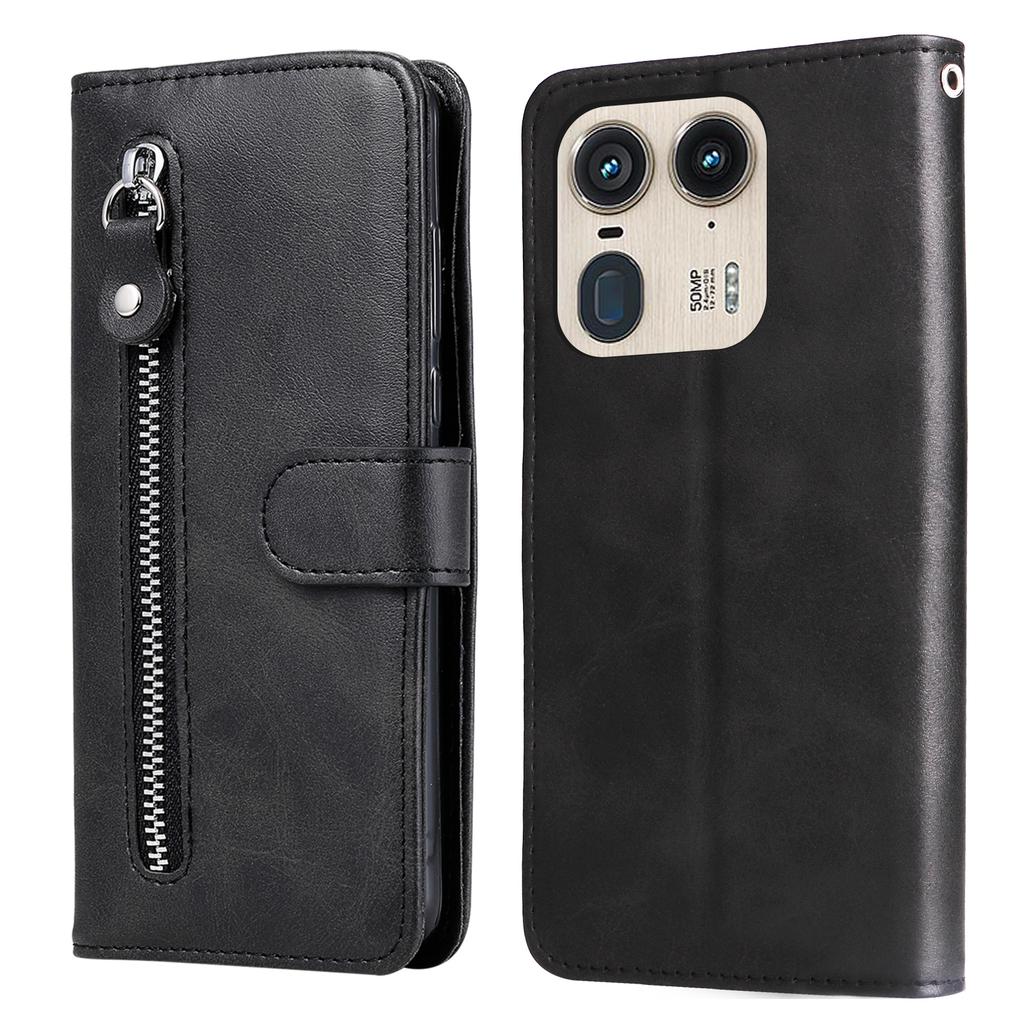 Zipper Wallet Case for Motorola Edge 50 Ultra 5G/Moto X50 Ultra 5G Calf Texture PU Leather Phone Cover