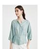 23 MM Jacquard] Spring and Summer V-neck Western Style Gentle Temperament Comfortable Skin friendly Mulberry Silk T-shirt for Women