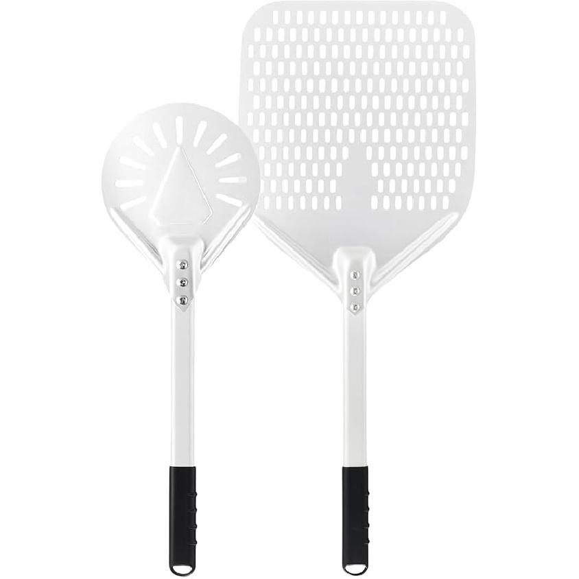 12 Inch + 7 Inch Perforated Pizza Peel Set, Pizza Turning Peel with Metal Handle, Pizza Spatula Paddle for Homemade Pizza Oven Accessories 12 +9 Pizza Peel