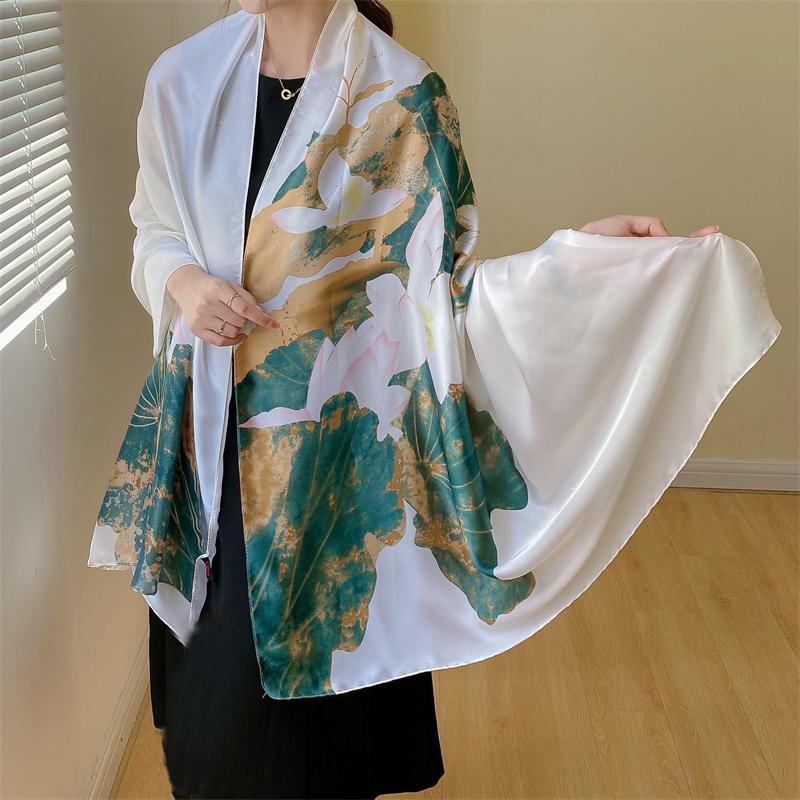 Design Satin Silk Shawl Hijab Scarf Women Fashion Summer Sunscreen Beach Stole Wraps Bufanda Female Headkerchief Echarpe