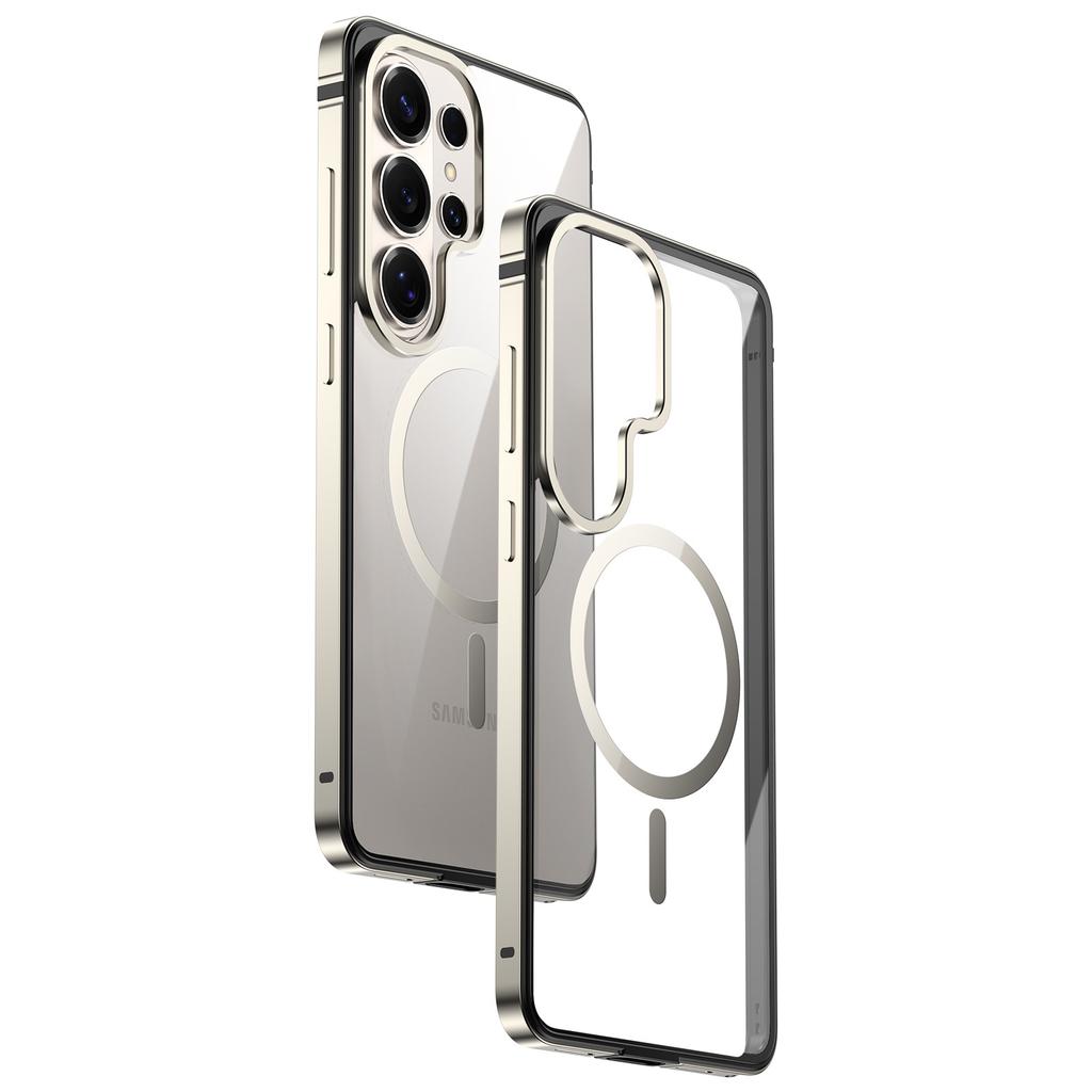 Suitable for Ultra-thin Samsung S26ultra Transparent Magnetic Mobile Phone Case S26 Metal Frame Anti-drop