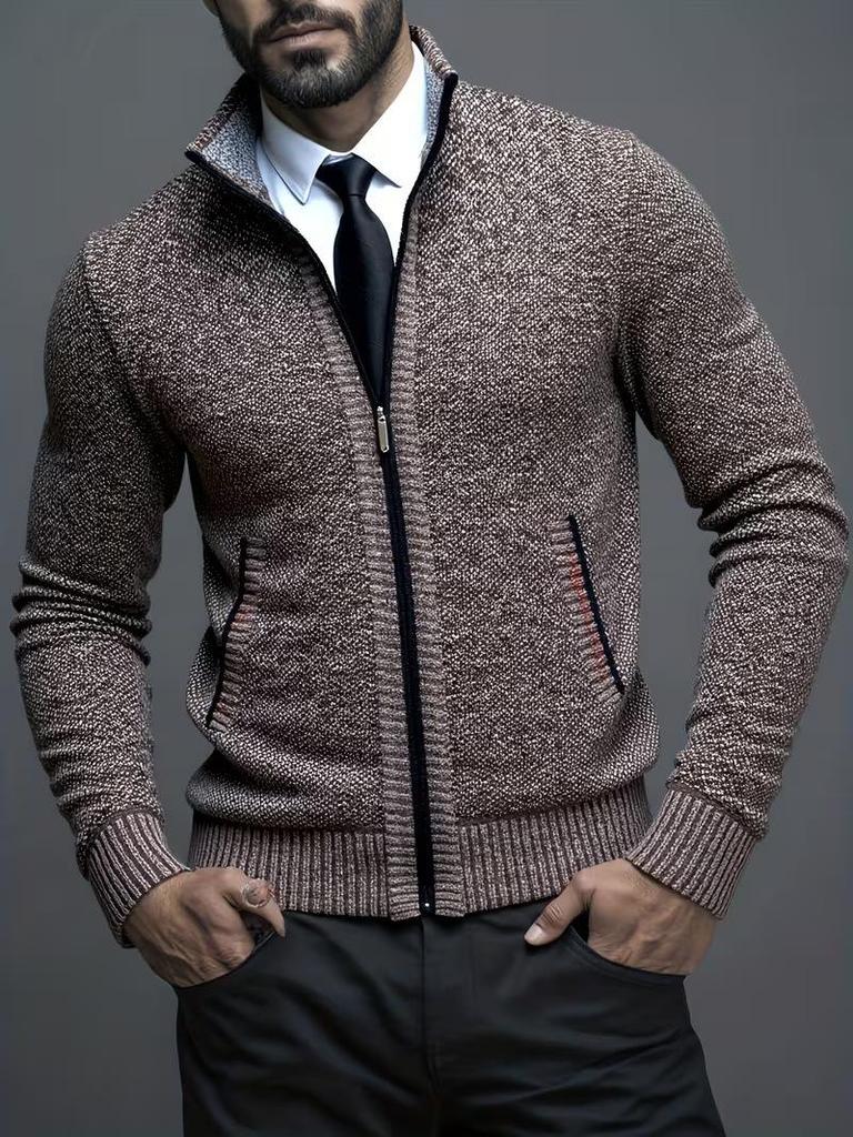 Men's Plus Size Stand Collar Cardigan: 2025 Autumn/Winter Warm Knit Sweater Coat