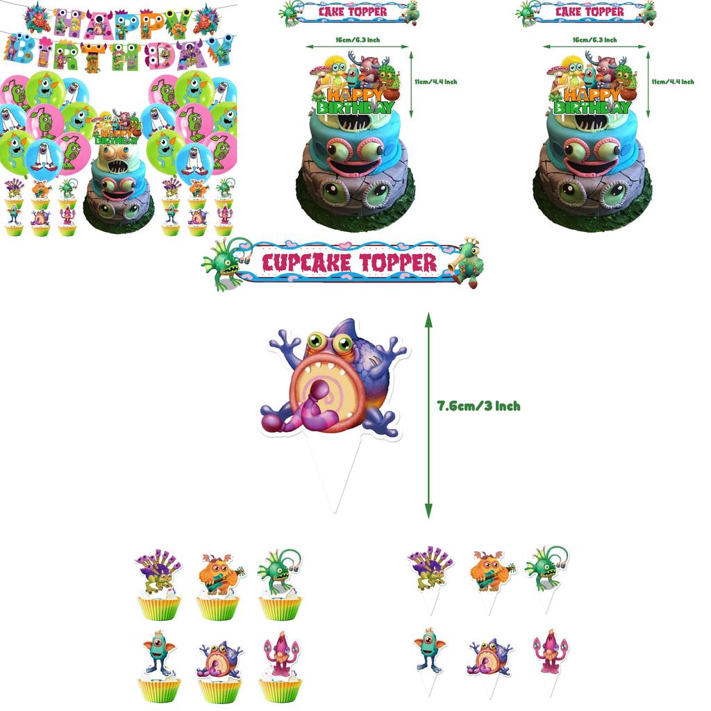 My Singing Monster Birthday Party Decorations Set Flag Balloons Cake Toppers And More