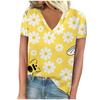 vintage women bee print t shirt short sleeve v neck tops comfortable t-shirts