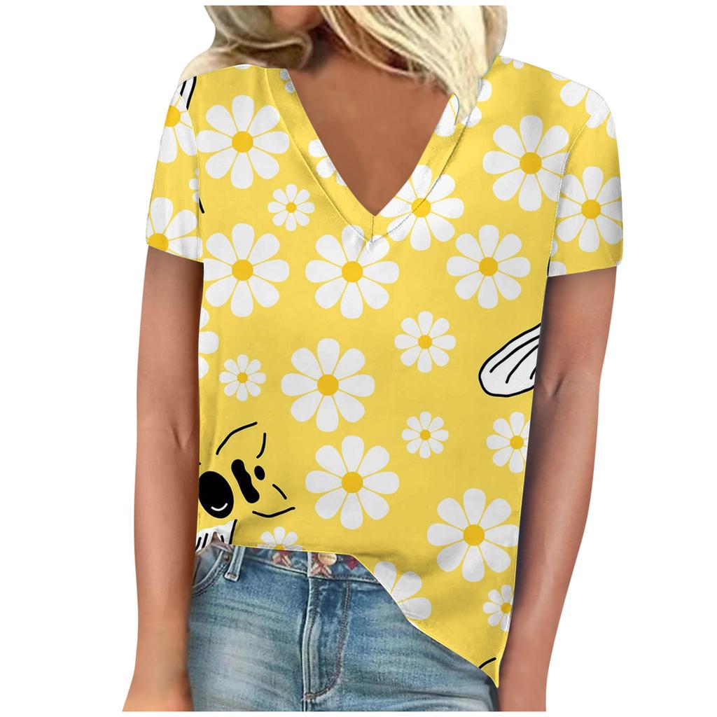 vintage women bee print t shirt short sleeve v neck tops comfortable t-shirts