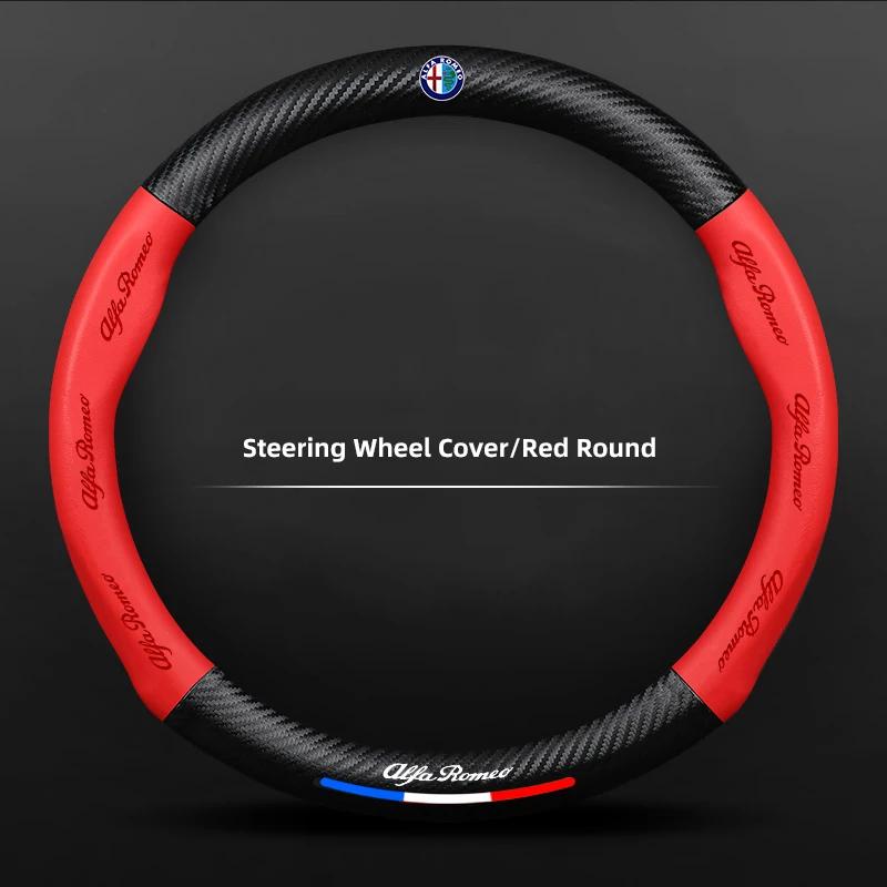 Car Stickers For Alfa Romeo Carbon Fiber Car Logo Styling Leather Steering Wheel Cover Auto Accessorie For Alfa Romeo 159 166 Sp