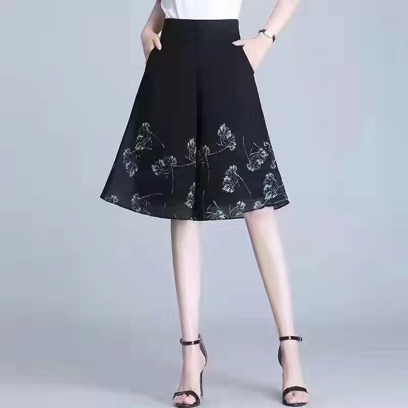 Damen Chiffon Halbrock Sommer Hohe Taille Cropped Hose Midilanger Rock Hose Rock