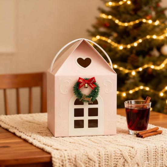 Christmas Cottage Gift Box 3D Pop Up House Boxes Festive Paper Craft with Snowflake Designs Reusable Holiday Packaging for Cookies Candies Small