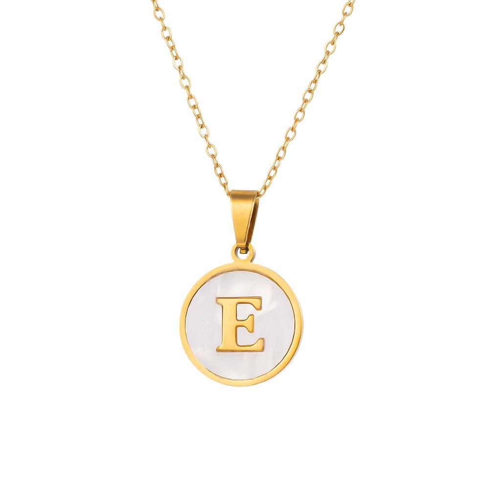 Round Gold Color 26 Letter Necklaces Alphabet Shell Pendant Necklace for Women Men Stainless Steel Chain Jewelry 1PC