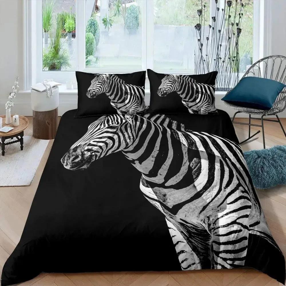 Zebra Duvet Cover Set King Size 3D Horses Steed Bedding Sets Africa Wild Animal Comforter Cover Set Personalized Bedspread Cover