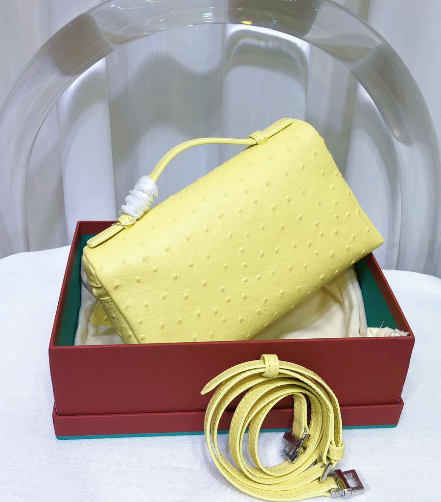 Top layer cowhide L19 ostrich pattern lunch box bag gigi same leather women's bag handbag simple shoulder crossbody bag