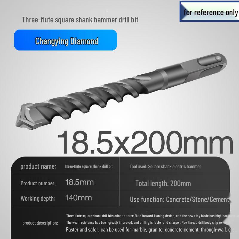 Three-Flute Round & Square Shank Drill Bit for Concrete, Cement, Rebar, Stone, Granite, Marble.
