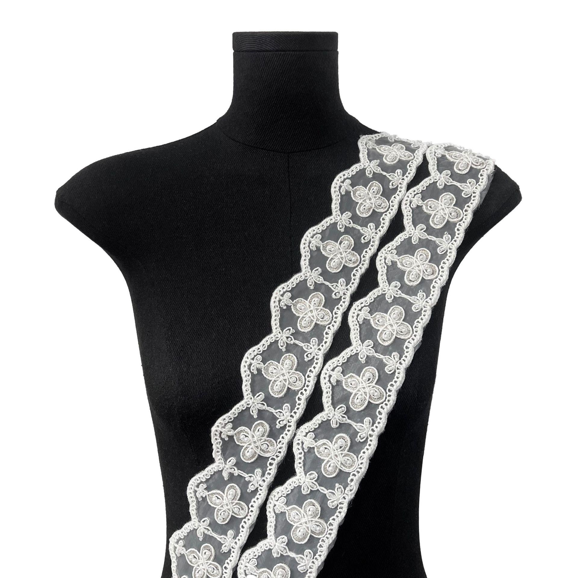 

White Lace Handmade Beads Embroidery Barcode Clothing Window Decoration Home Accessories Barcode Lace Accessories T3158 white one size