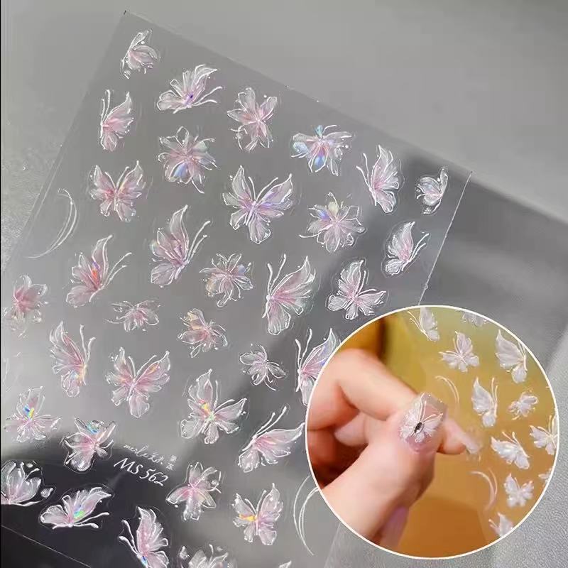 New Nail Art Jewelry Sweet and Cool Niche Metal Molten Silver Red Love Rhinestone Design Sense Nail Art Jewelry Aurora Smart Pink Butterfly