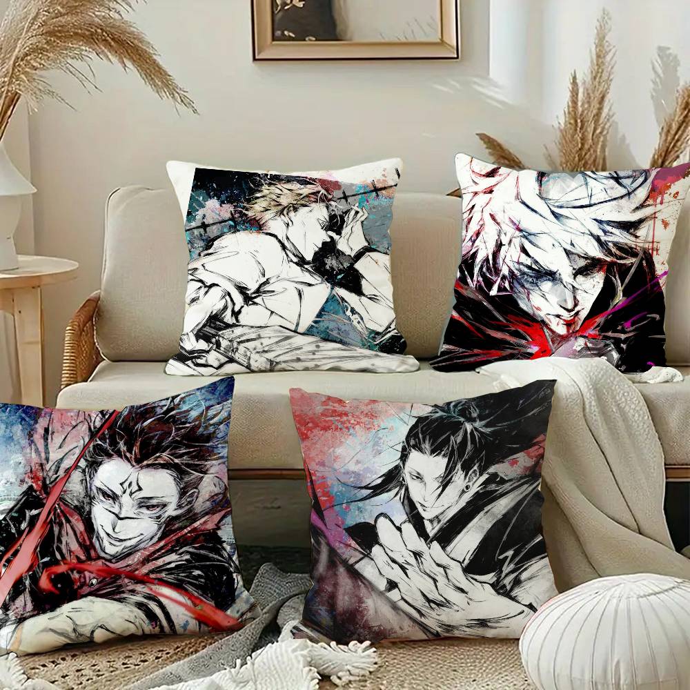 Ink Wash Hot Anime Jujutsu Kaisen Pillow Case Square Pillow Bedroom Sofa Leisure Comfort Cushion Car Home Decoration