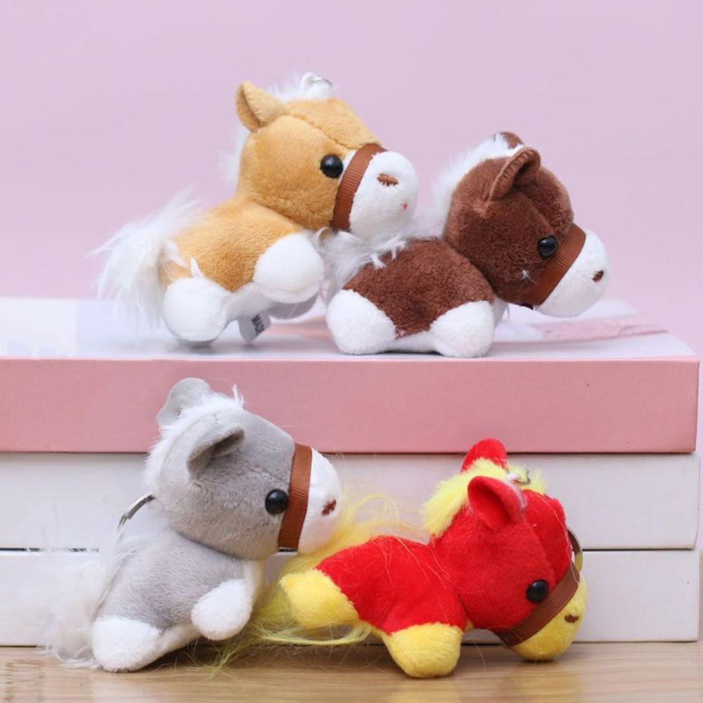 Mini Plush Horse Keychain Creative Cartoon Steed Doll Stuffed Animal Keyring Car Decoration