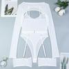 European and American Mesh Color Block Outerwear & Long Sleeve Camisole Bodysuit Lingerie Set for Women