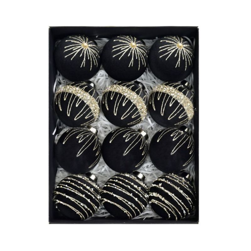 8CM Velvet Christmas Ball Pendant 3.2INCH Hanging Christmas Tree Decoration Ball Hot Stamping Star Christmas Ball