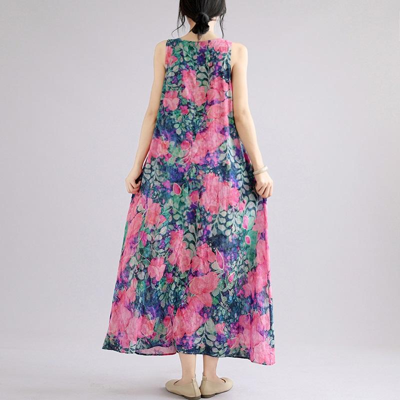 Sleeveless Plus Size Cotton Vintage Floral New In Dresses for Women Casual Loose Long Summer Dress