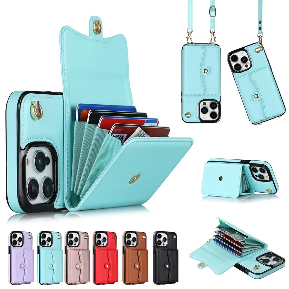 Wallet Case Diagonal Strap With Bracket Leather Cover For iPhone 17 16 15 Plus 14 Pro 13 Mini 12 Pro Max 11 Pro Max SE 2020 XS XR 8 7