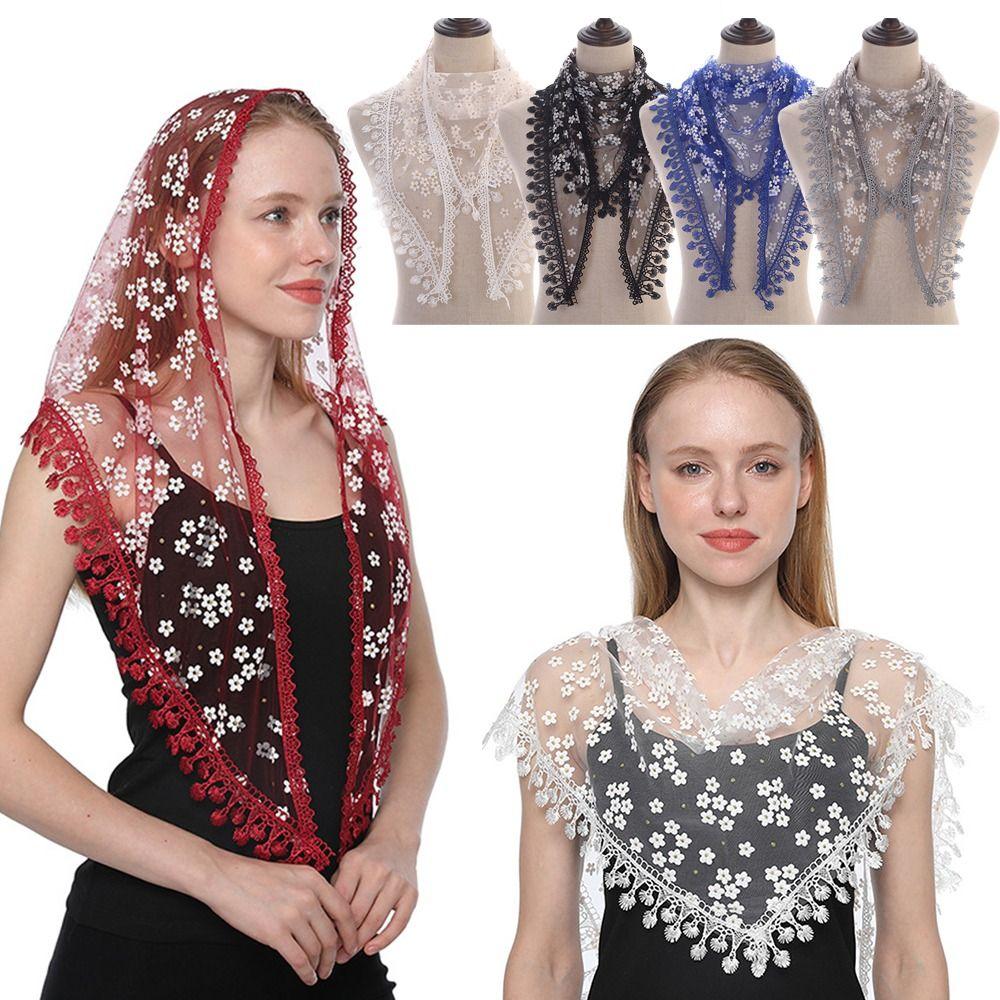 Hollow Women Tulle Shawl Flower Wedding Bridal Shawl Fashion Mantilla Lace Veil for Church
