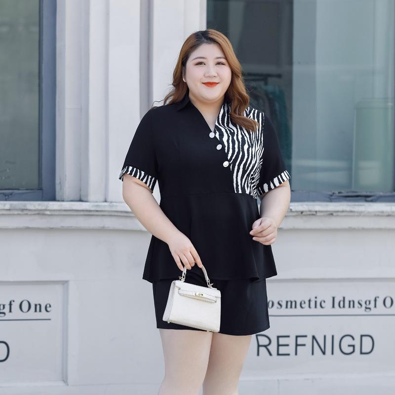 Plus Size Women's Shirt Irregular Splicing Collision Short Sleeve Top