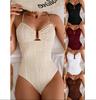 Vintage Metal U Neck Swimwear Women Solid Beige Criss Cross Backless Tummy Control One Piece Swimsuit Beach Bathing Suits