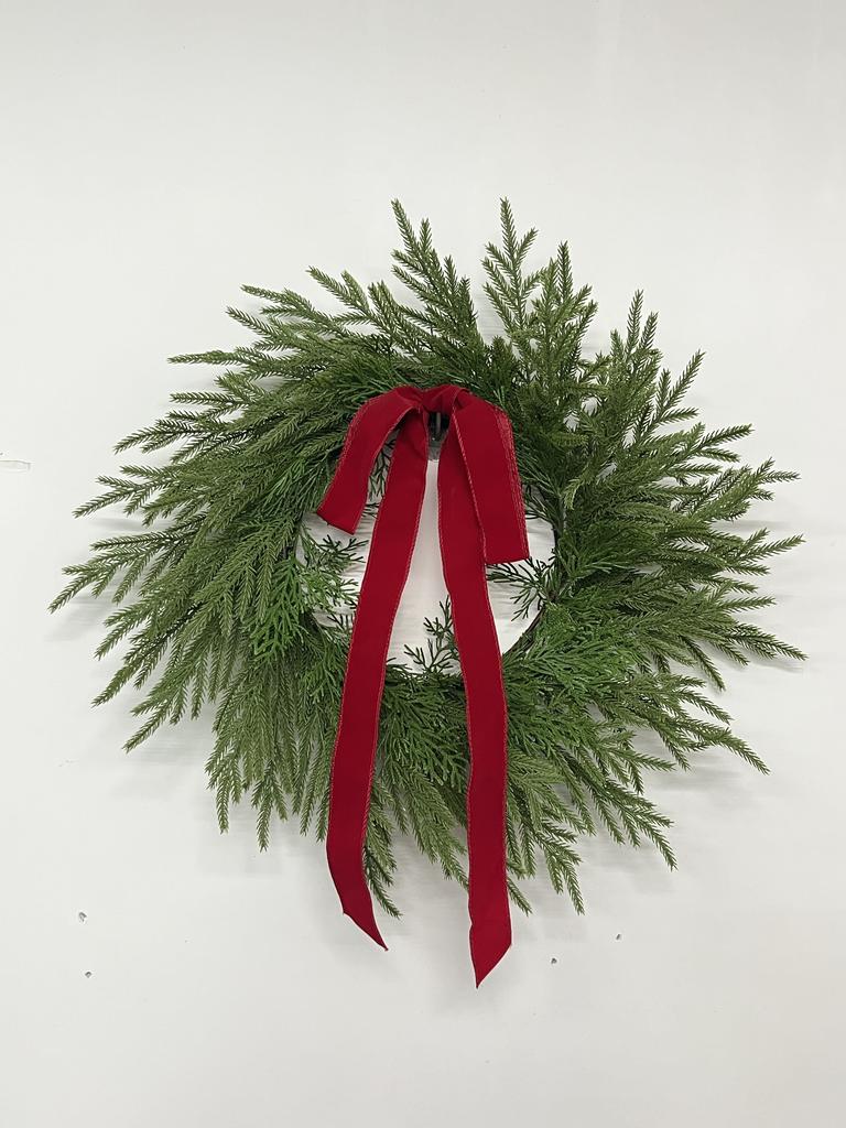 Norfolk Wreath For Front Door, Artificial Wreath, Realistic Artificial Green Leaves Wreath For Wall, Window
