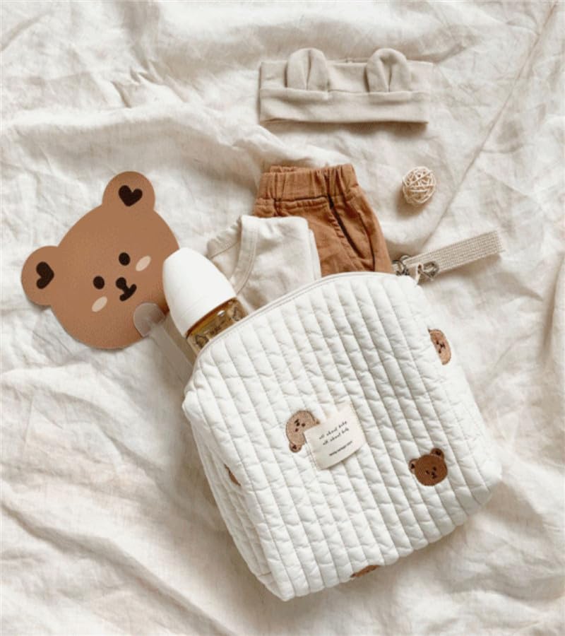 Happy RURU Quilted Diaper Large Korean Perfect for Baby Showers and Gifts Pouch, Capacity, Cute, Design, (Bear)