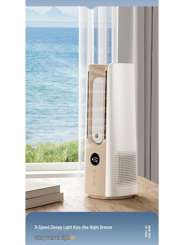 Double Turbine Leafless Fan & Humidifier: Mini Dual Tower, High Wind, USB-Powered, Humidifying Spray