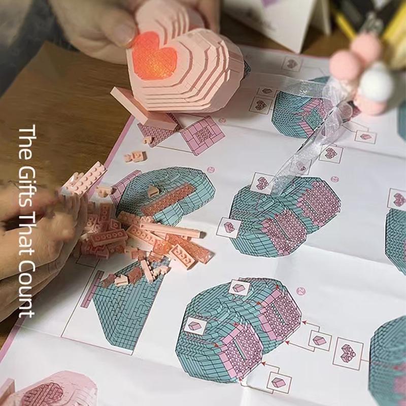 DIY Rosa Liebe Ballon Ornamente Bausteine ​​999 stücke Weihnachten Valentinstag Geschenk Zu Montieren Baustein Werbung