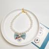 Pet Bowknot Adjustable Collar Cat Jewelry Pendant Princess Pearl Necklace Puppy Collar Decorative Dog Collar Accessories