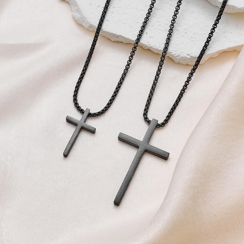 Men's Hip Hop Titanium Steel Cross Necklace with Polished Long Sweater Chain