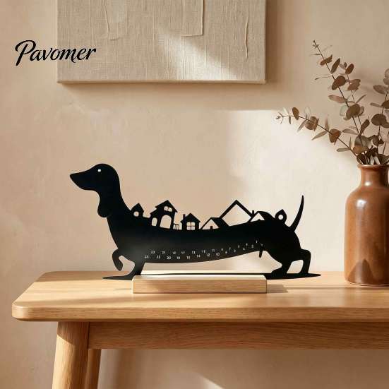 Christmas Gift for Dog Owners Dachshund Advent Calendar, Metal Countdown Tabletop Decor, 1-24 Seasonal Calendar Days Holiday Ornament, Xmas