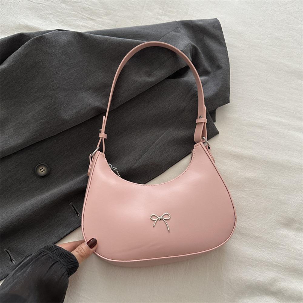 Fashion New Design Bowknot Armpit Bag PU Leather Large Capacity Bowknot Underarm Bag Solid Color Shoulder Bag розовый