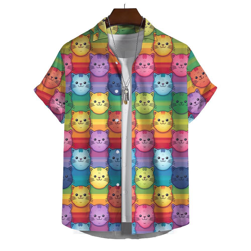 Funny Men's Shirts For Men 3d Cute Cat Print Tops Casual Men's Clothing Summer Short Sleeved Tops Tee Loose Oversized Shirt