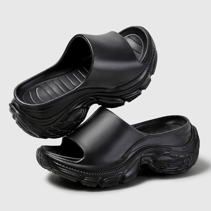 Summer new one-word drag thick-soled high-heeled slippers women's muffin bottom heightening beach shoes wedge heel lazy sandals