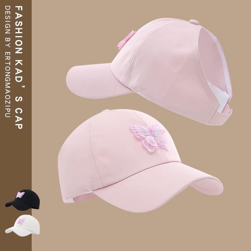 HOT Girl's Summer High Ponytail Cap Quick Drying Sunscreen Visors Kids Empty Top Baseball Cap Adjustable Candy Color Girl's Hat