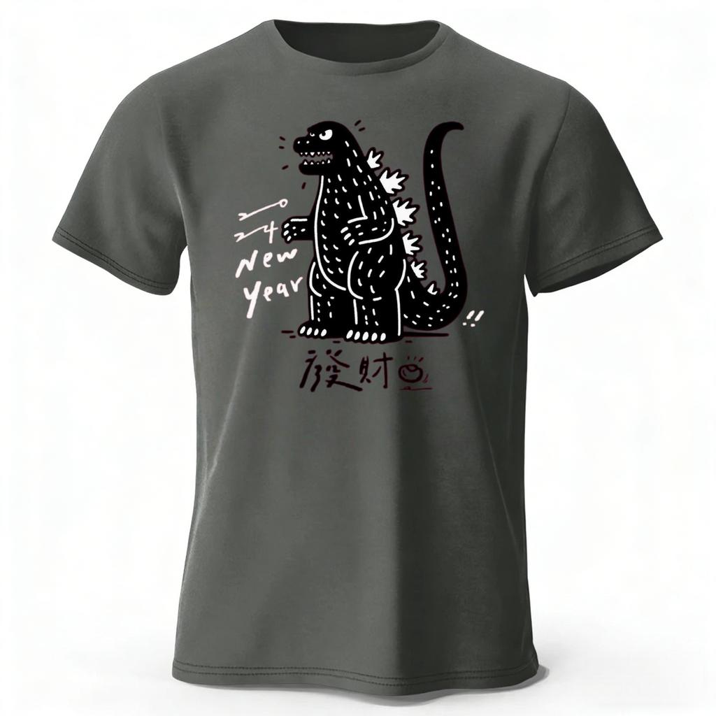 New Year Angry Dinosaur Funny Creative Casual Cotton Tshirt for MenWomen Soft Breathable Short Sleeve Tshirt Casual Dressing