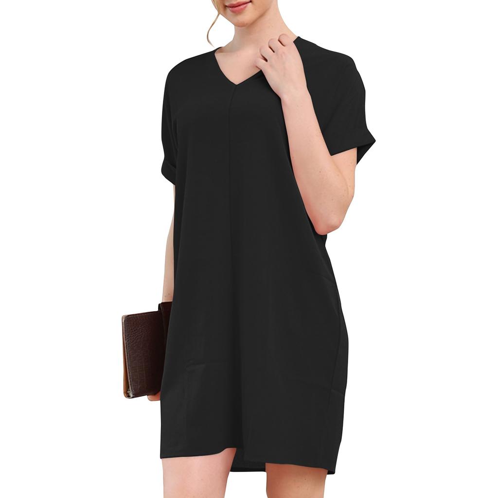 Summer Fashion Women's Color H-shaped Loose Casual V-neck Short Sleeve