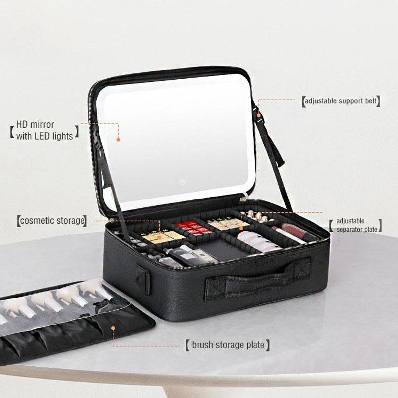 Portable LED Large Makeup Box Travel Cosmetic Case Lady Water Resistant Durable Zipper Custom Logo Detachable Jewelry Box
