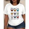 Camiseta de Mujer con Estampado de Mariposas Coloridas Cuello Redondo Manga Corta Casual Longitud Regular Moda Primavera Verano Top