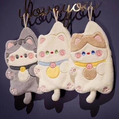 New Cat-shaped Hand Towel, Super Absorbent, Quick-drying, Lint-free Coral Fleece Hand Towel, Cute Hanging Bathroom Hand Cloth