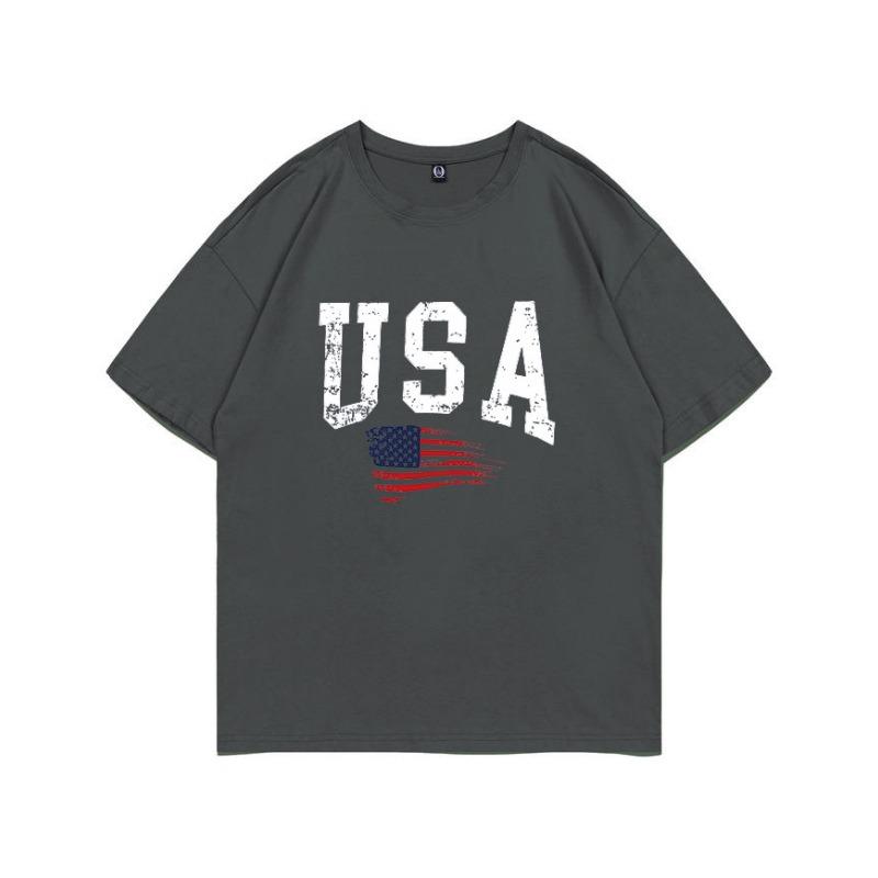 Summer Pure Cotton Short Sleeved Flag Letter Combination Printed Shoulder Down Women's T-shirt Fashionable Casual Women's Top T-Shirts Women’s