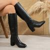 Women Side Zipper High Thick Heel Long Boots Fashion Mid-calf Boots for Office Nightclub Party Wedding Banquet Host Model Show