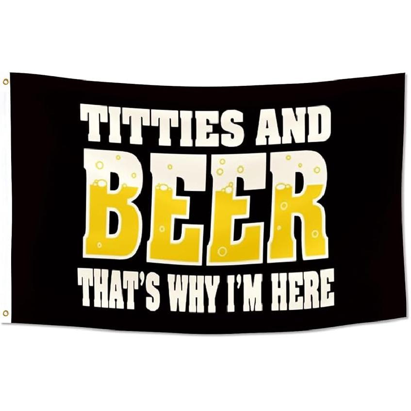 Bolcagob Titties and Beer That s Why I m Here Funny Flag 2x3FT Double Printed Oktoberfest Decorative Flag Outdoor Tapestry Dorm Room Home College 2x3ft