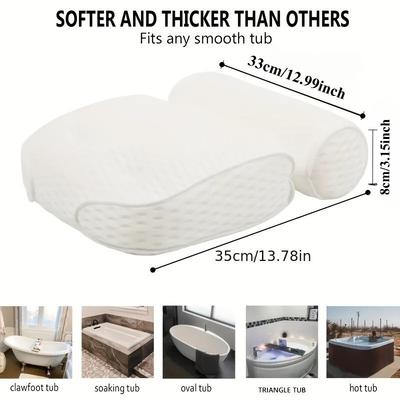 1 pièce d'oreiller de baignoire en maille 4D - Support pour la nuque/le dos, séchage rapide, 6 ventouses, lavable en machine, antidérapant, accessoire de spa pour douche/baignoire